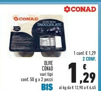 Conad Conad - Olive Nere Snocciolate 100 G(ml) offerta