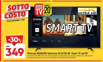 Thomson 55UG6300 TV 139,7 Cm (55") 4K Ultra HD Smart TV Wi-Fi Nero