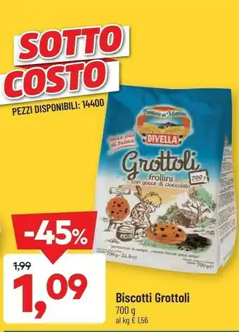 DPiù Divella Grottoli Frollini Alle Gocce Di Cioccolato 700 G(ml) offerta