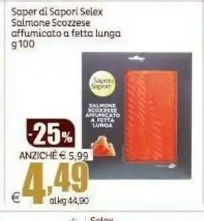 Elite Saper di Sapori - Salmone Scozzese Affumicato a Fetta Lunga 100 g(ml) offerta