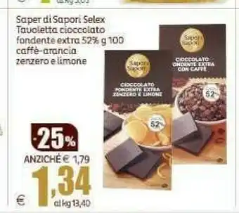 Elite Sapori Saper Di Cioccolato Fondente Extra 52% Caffe 100 G offerta