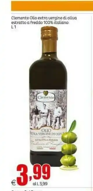 Elite Clemente Olio Extra Vergine Di Oliva Biologico Estratto A Freddo Nuovo Raccolto 1000 G(ml) offerta