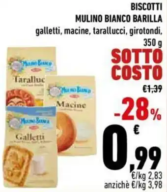 Conad Mulino Bianco Barilla Biscotti Galletti, Macine, Tarallucci, Girotondi 350 g offerta