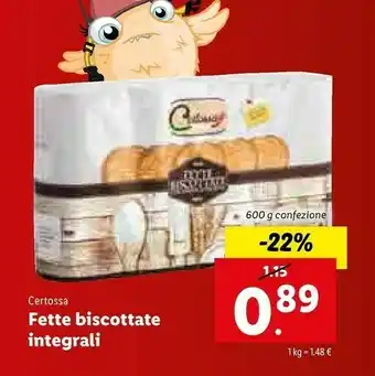 Lidl Certossa Fette Biscottate Con Farina Integrale 600 G(ml) offerta