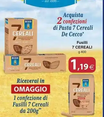 Docks Cash&Carry De Cecco 7 Cereali Fusilli N°34 400 G(ml) offerta
