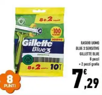 Conad RASOIO UOMO BLUE 3 SENSITIVE GILLETTE BLUE 8 pezzi 2 pezzi gratis offerta