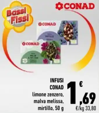 Conad Conad Infusi Limone Zenzero, Malva Melissa, Mirtillo 50 g offerta