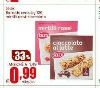 Elite Selex Barrette Di Cereali Con Mirtilli Rossi 126 G(ml) offerta