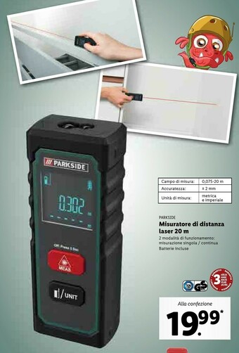 Lidl Parkside Misuratore Di Distanza Laser 20 M offerta