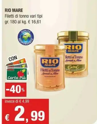 Crai Rio Mare Filetti Di Tonno Lime E Zenzero 180 G(ml) offerta