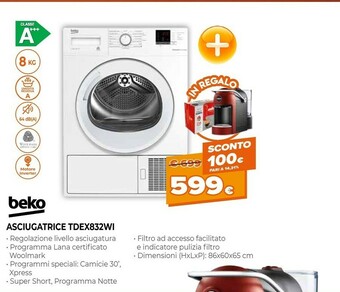 Expert Beko Asciugatrice TDEX832WI offerta