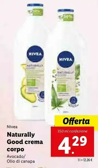 Lidl Nivea Naturally Good Crema Corpo Avocado 350ml offerta