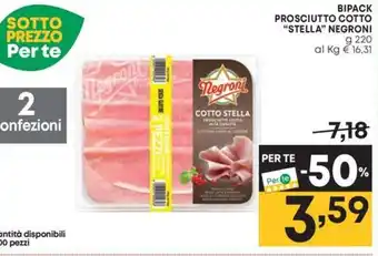 Pam BIPACK PROSCIUTTO COTTO "STELLA" NEGRONI g 220 offerta