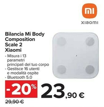 Carrefour Xiaomi Mi Body Composition Scale 2 Bilancia Pesapersone Elettronica Quadrato Trasparente, Bianco offerta