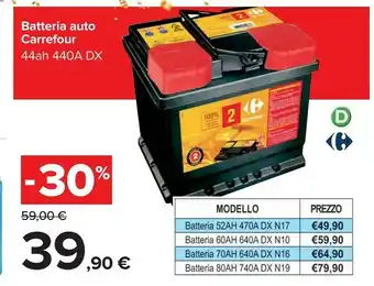 Carrefour Carrefour Batteria Auto 44AH 440A DX offerta