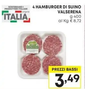 Pam 4 HAMBURGER DI SUINO VALSERENA g 400 offerta