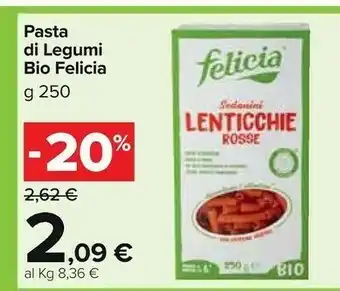 Carrefour Market Felicia Linea Legumi 100% Farina Di Lenticchie Rosse Bio Fusilli 250 G(ml) offerta