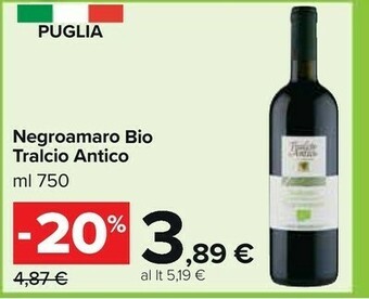 Carrefour Market Tralcio antico Negroamaro Bio 750 Ml offerta
