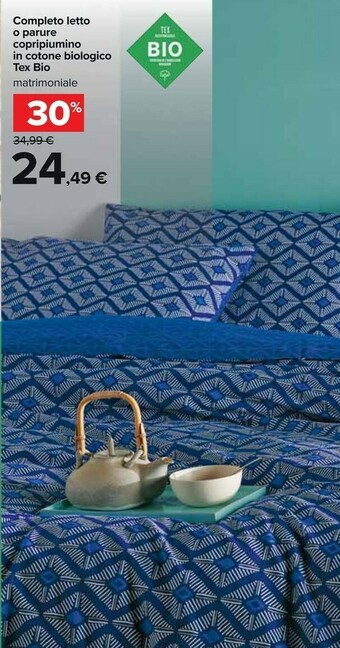 Carrefour Market Completo Letto/ Parure Copripiumino In Cotone Biologico Tex Bio offerta