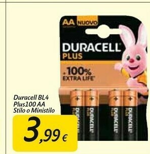 Carrefour Market Duracell BL4 Plus100 AA Stilo/ Ministilo offerta