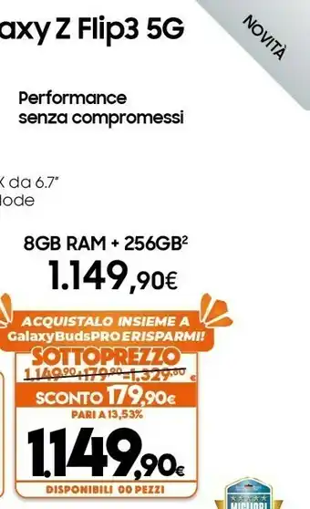 Expert Samsung Galaxy Z Flip3 5G 256GB Lavender RAM 8GB Display 1,9" Super AMOLED/6,7" Dynamic AMOLED 2X offerta
