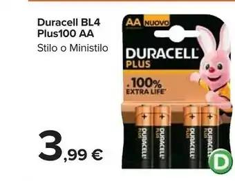 Carrefour Duracell BL4 Plus100 AA offerta