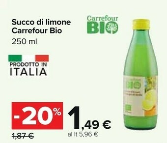 Carrefour Carrefour Bio - Succo Di Limoni Biologici Di Sicilia 250 G(ml) offerta