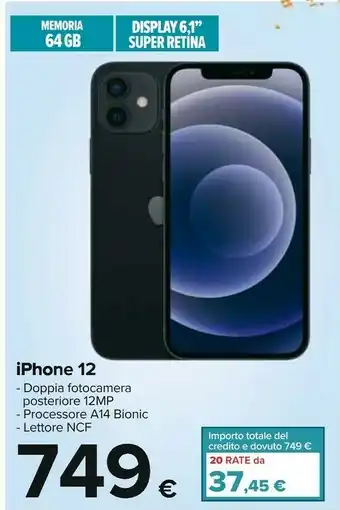 Carrefour Apple IPhone 12 64GB - Nero offerta