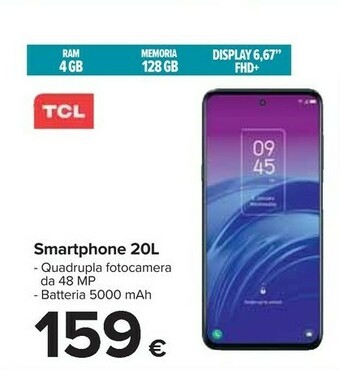 Carrefour TCL 20L 16,9 Cm (6.67") Dual SIM Ibrida Android 11 4G USB Tipo-C 4 GB 128 GB 5000 MAh Blu offerta