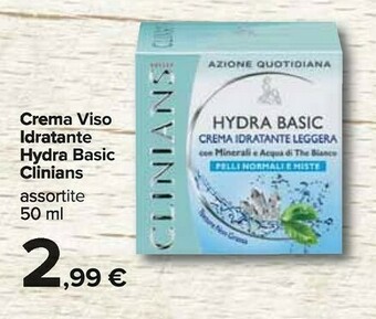 Carrefour Clinians Crema Viso Idratante Hydra Basic offerta
