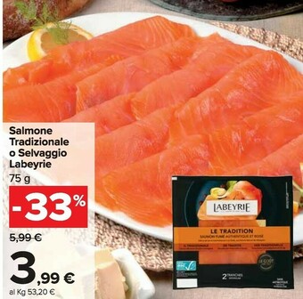 Carrefour Market Labeyrie Selvaggio D'Alaska Salmone Affumicato Con Legno Di Faggio 75 G(ml) offerta