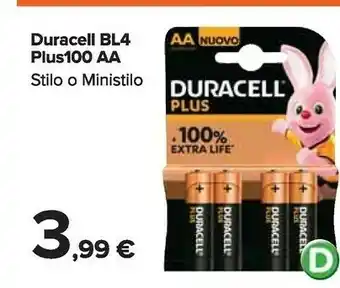 Carrefour Duracell Bl4 Plus100 AA Stilo offerta