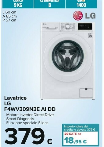 Carrefour LG F4WV309N3E Lavatrice Intelligente AIDD 9kg 1400 Giri/min Carica Frontale Classe B offerta