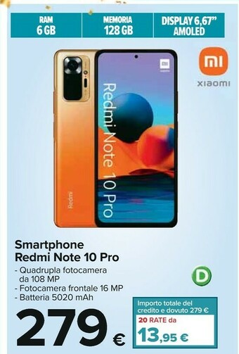 Carrefour Xiaomi Redmi Note 10 Pro 6.67" Smartphone 6 GB 128 GB offerta
