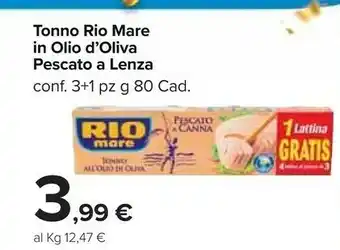 Carrefour Market Rio Mare Tonno In Olio D'Oliva Pescato A Lenza offerta