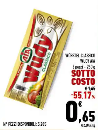 Conad City Aia Wudy Würstel Classico 3 pezzi 250g offerta