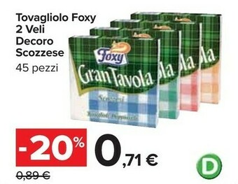 Foxy Tovagliolo 2 Veli Decoro Scozzese
