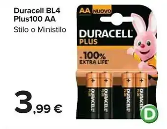Carrefour Market Duracell BL4 Plus100 AA Stilo/ Ministilo offerta