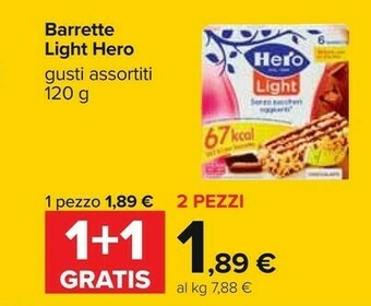 Carrefour Hero Light 6 Barrette Frutti Rossi 120 G(ml) offerta