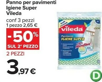 Carrefour Vileda Pavimenti Igiene Super +30% Microfibra 50x45cm 1pz offerta