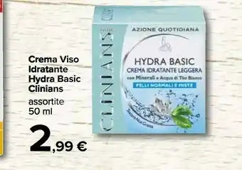 Carrefour Clinians Crema Viso Idratante Hydra Basic offerta
