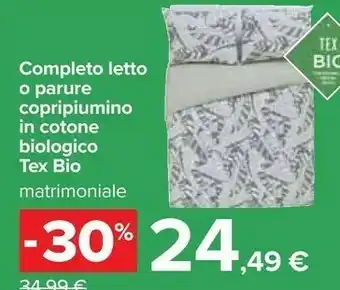 Carrefour Market Tex Bio Completo Letto O Parure Copripiumino In Cotone offerta