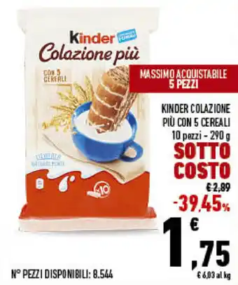 Conad City Kinder Colazione più con 5 cereali 10 pezzi 290g offerta