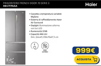 Euronics Haier FRIGORIFERO FRENCH DOOR 70 SERIE 3 HB17FPAAA offerta
