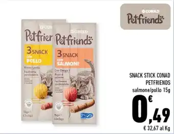 Conad Superstore Petfriends Snack Stick Conad Salmone/Pollo 15g offerta