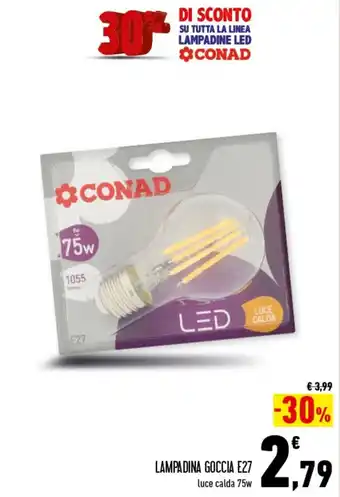 Lampadina Goccia E27 luce calda 75w