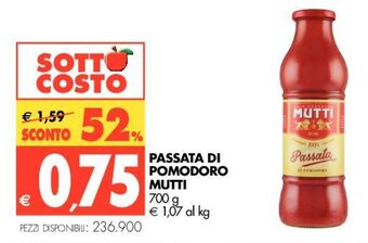 Tigros Mutti Passata Di Pomodoro 700 g offerta
