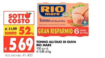 Tigros Rio Mare Tonno All'olio Di Oliva 100 g x 6 offerta