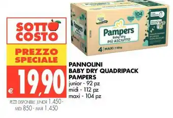 Tigros Pampers Pannolini Baby Dry Quadripack offerta