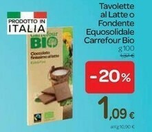 Carrefour Carrefour Tavolette Al Latte O Fondente Bio offerta